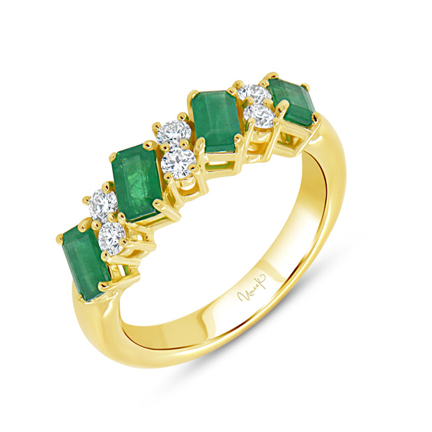 Uneek Precious Collection 1-Row Emerald Cut Green Diamond Anniversary Ring