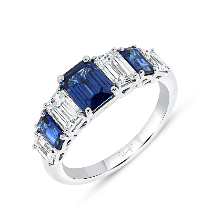 Uneek Precious Collection Seven-Stone Emerald Blue Sapphire Anniversary Ring