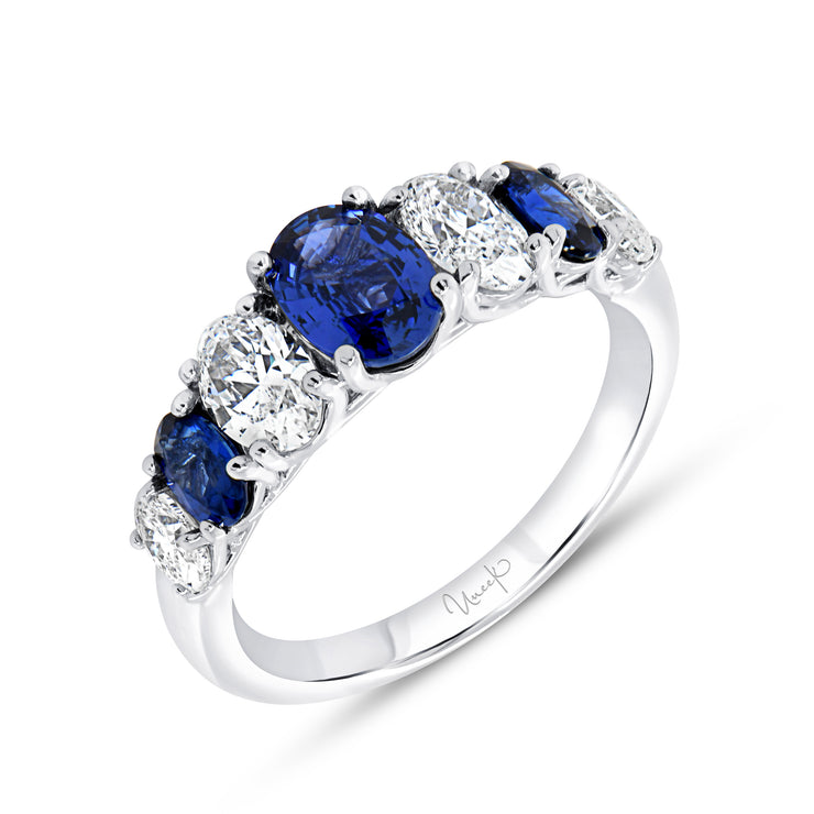 Uneek Precious Collection Seven-Stone Oval Blue Sapphire Anniversary Ring