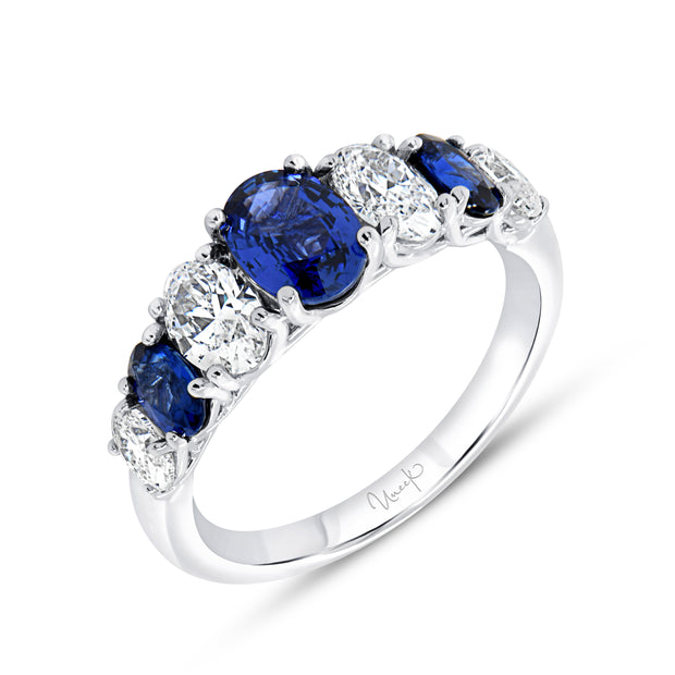 Uneek Precious Collection Seven-Stone Oval Blue Sapphire Anniversary Ring