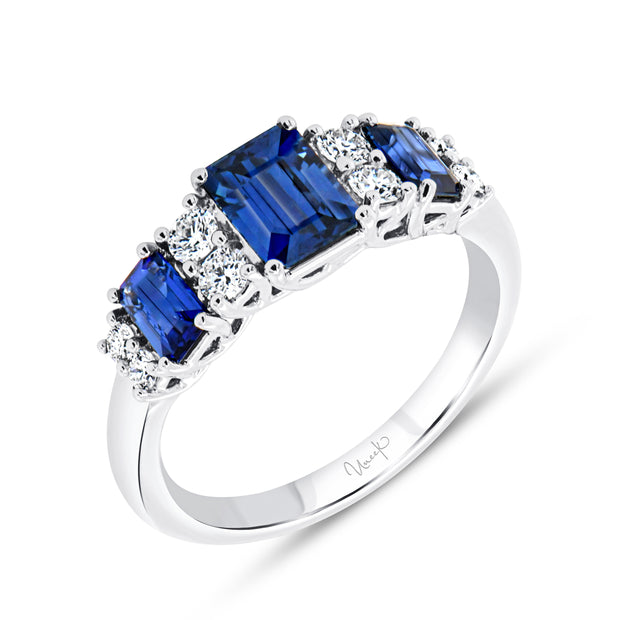 Uneek Precious Collection 1-Row Emerald Blue Sapphire Anniversary Ring