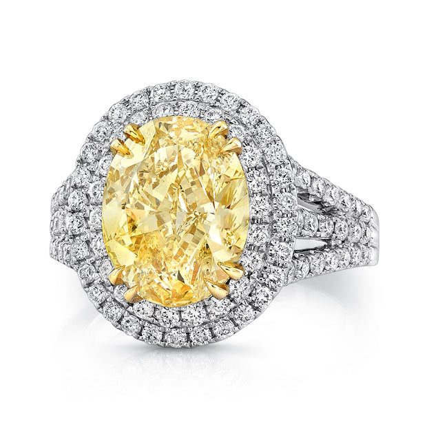 Uneek Natureal Collection Halo Oval Fancy Yellow Diamond Engagement Ring