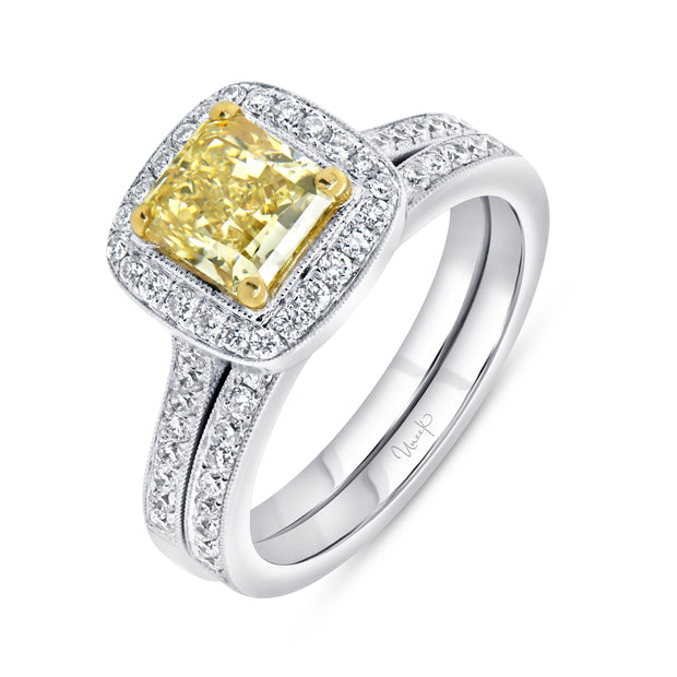 Uneek Natureal Collection Halo Radiant Yellow Diamond Engagement Ring
