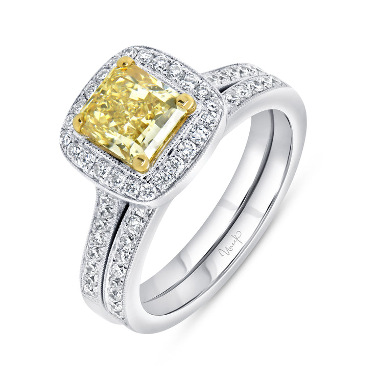 Uneek Natureal Collection Halo Radiant Yellow Diamond Engagement Ring