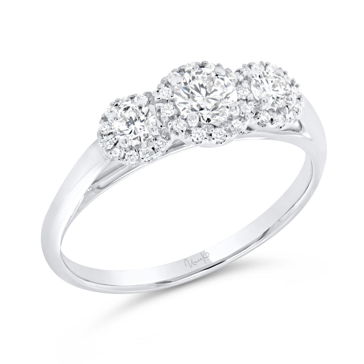 Uneek 3-Stone-Halo Round Diamond Engagement Ring