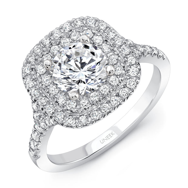 Uneek Double-Halo Round Engagement Ring