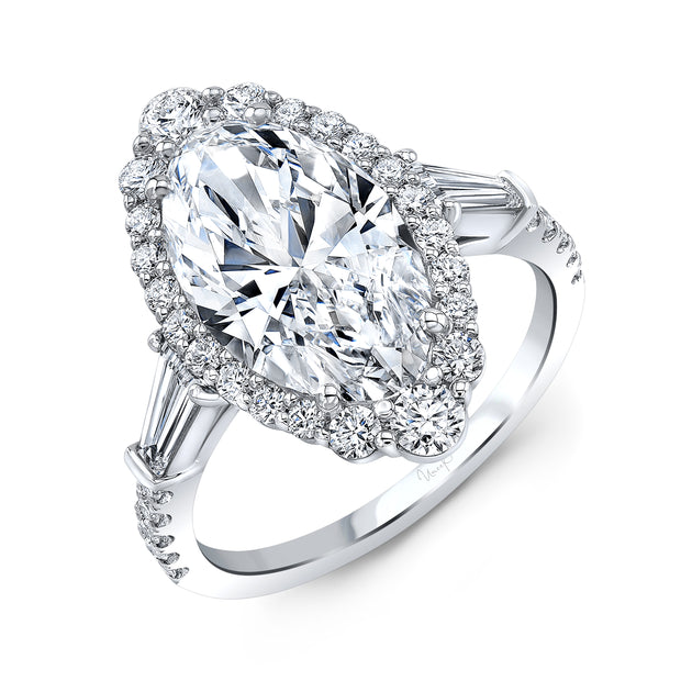 Uneek Petals Collection Halo Oval Shaped Diamond Engagement Ring