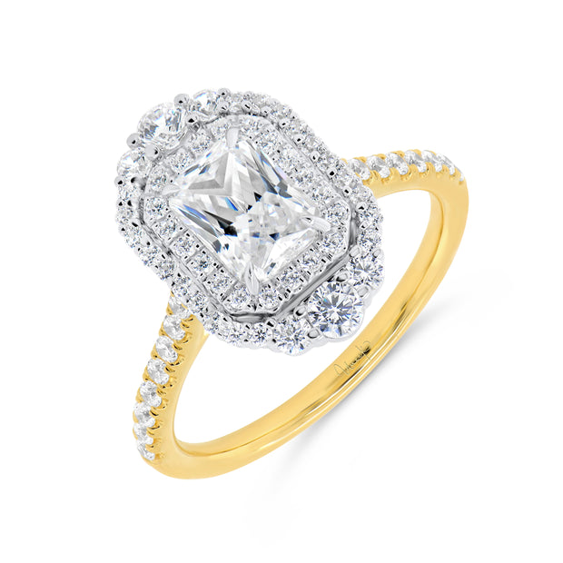 Uneek Petals Collection Double-Halo Emerald Cut Engagement Ring