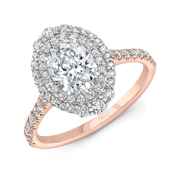 Uneek Petals Collection Double-Halo Oval Engagement Ring