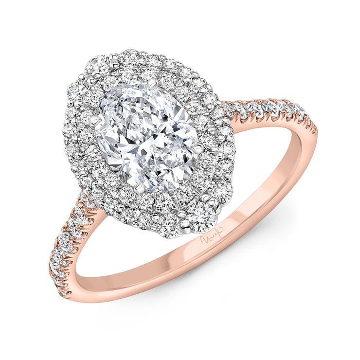 Uneek Petals Collection Double-Halo Oval Shaped Engagement Ring