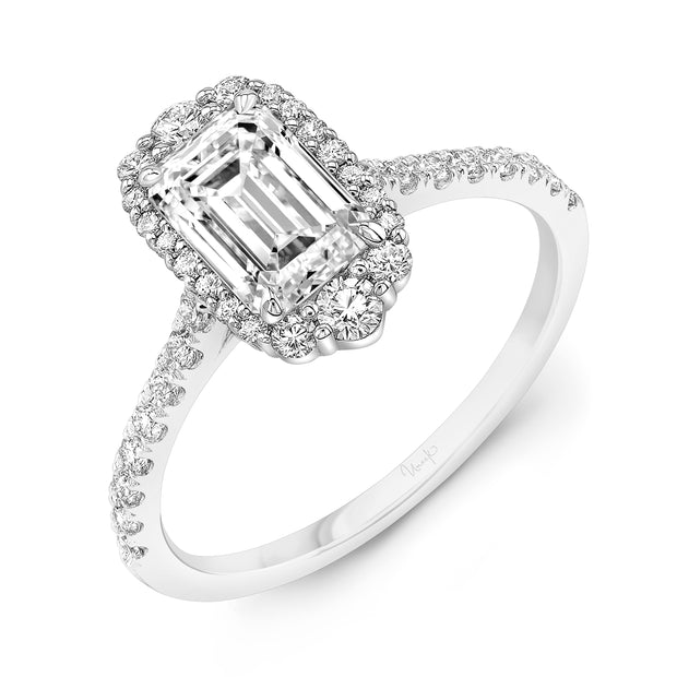 Uneek Petals Collection Halo Emerald Cut Engagement Ring