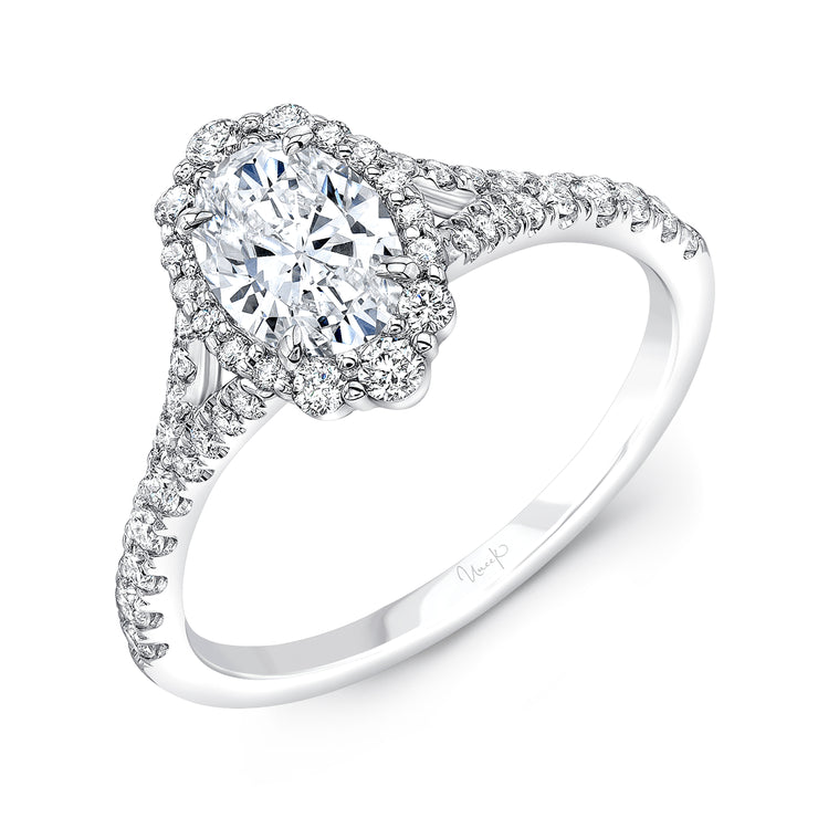 Uneek Petals Collection Halo Oval Engagement Ring