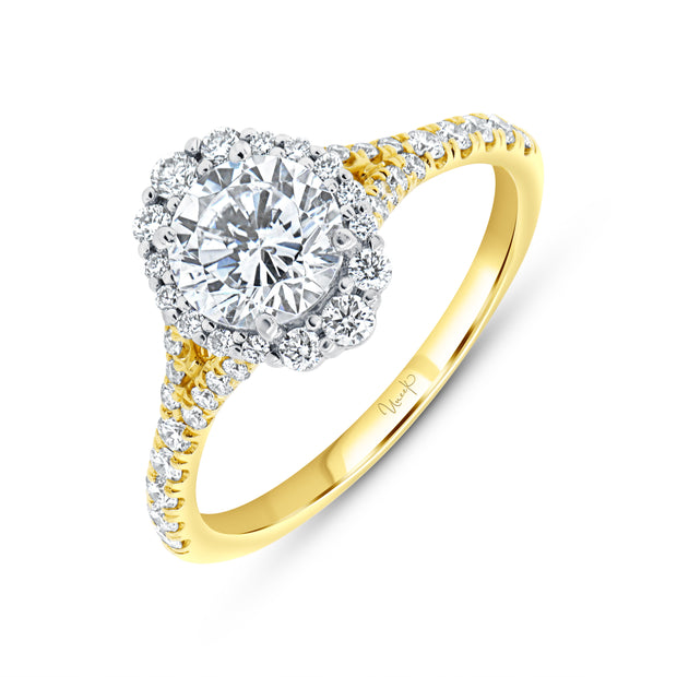 Uneek Petals Collection Halo Round Engagement Ring