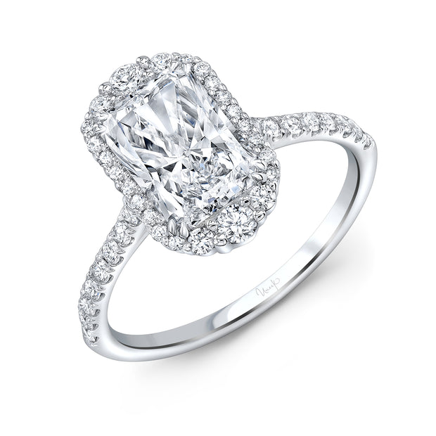 Uneek Petals Collection Halo Radiant Diamond Engagement Ring