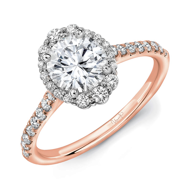 Uneek Petals Collection Halo Round Engagement Ring
