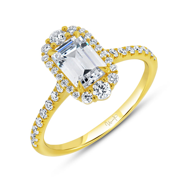 Uneek Petals Collection Halo Emerald Diamond Engagement Ring