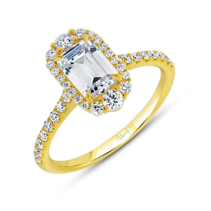 Uneek Petals Collection Halo Emerald Diamond Engagement Ring