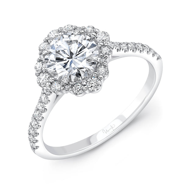 Uneek Petals Collection Halo Round Diamond Engagement Ring