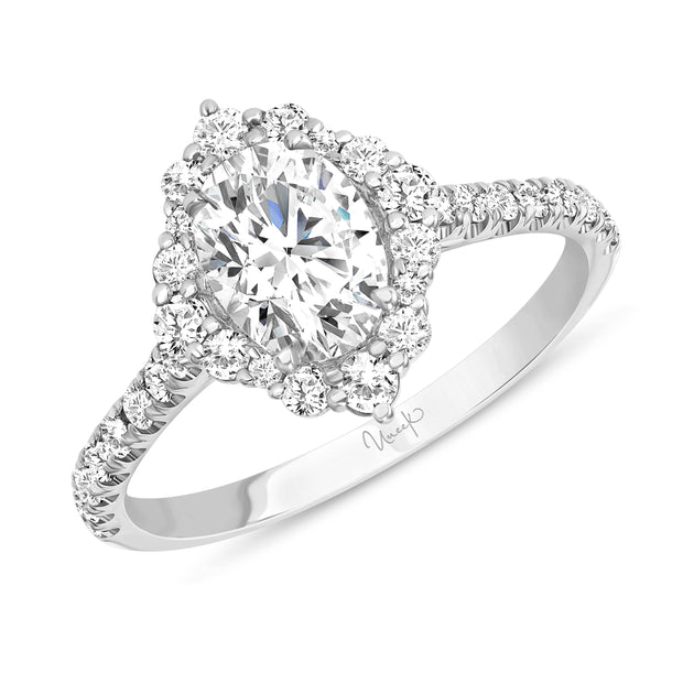 Uneek Petals Collection Halo Oval Shaped Engagement Ring