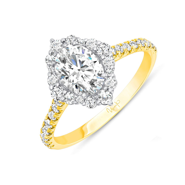 Uneek Petals Collection Halo Oval Shaped Engagement Ring
