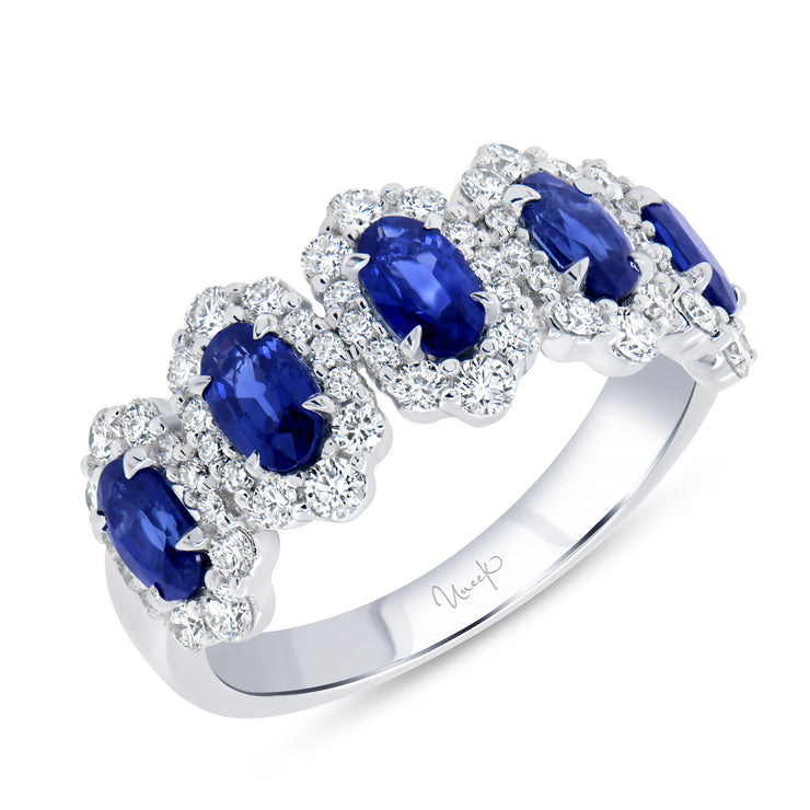 Uneek Petals Collection 5-Stone-Halo Oval Blue Sapphire Fashion Ring