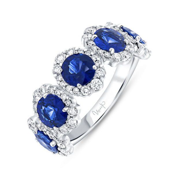 Uneek Petals Collection 5-Stone-Halo Round Blue Sapphire Fashion Ring