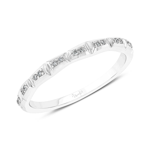 Uneek Us Collection Diamond Wedding Band with Baguette-Illusion Round Diamond Cluster Accents