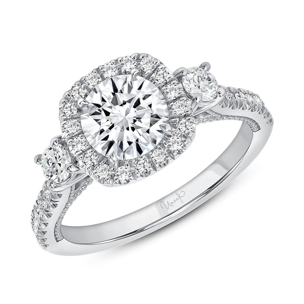 Uneek Us Collection 3-Stone-Halo Round Engagement Ring