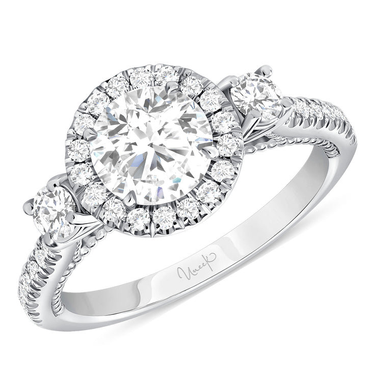 Uneek Us Collection 3-Stone-Halo Round Engagement Ring