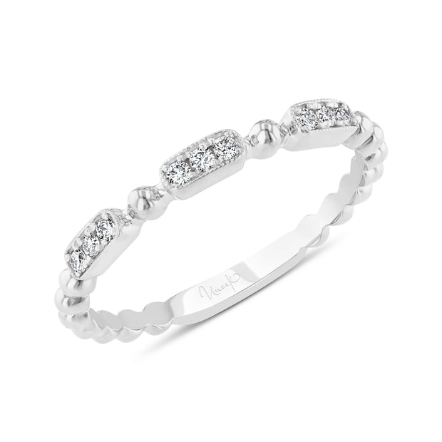 Uneek Us Collection Diamond Wedding Band, with High Polish Bead Accents and Milgrain-Trimmed Pave Bars