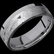 7 mm wide/Flat/Tantalum band with one 5 mm Off Center Edge inlay of Meteorite.