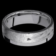 7 mm wide/Flat/Tantalum band with one 5 mm Off Center Edge inlay of Meteorite.