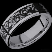 7 mm wide/Flat/Tantalum band with a laser carved Western Scroll pattern.