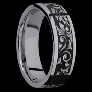 7 mm wide/Flat/Tantalum band with a laser carved Western Scroll pattern.
