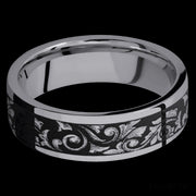7 mm wide/Flat/Tantalum band with a laser carved Western Scroll pattern.