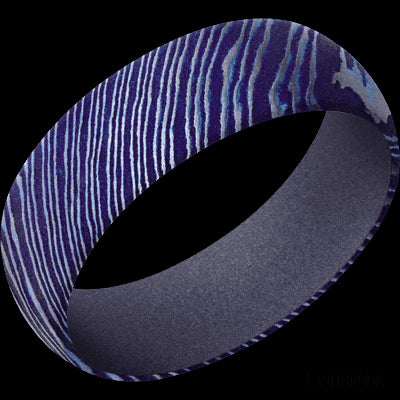 7 mm wide Domed Titanium Damascus band featuring a Crushed Orchid sleeve.