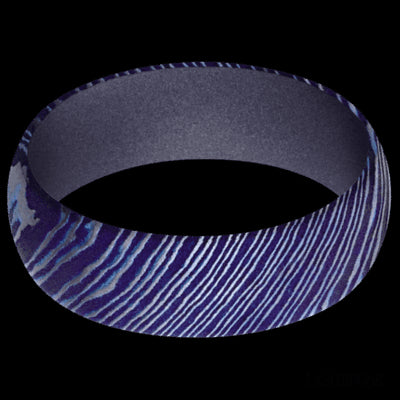 7 mm wide Domed Titanium Damascus band featuring a Crushed Orchid sleeve.