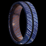 7 mm wide/Flat/Titanium Damascus band with one 1 mm Centered inlay of Black.