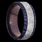 8 mm wide/Beveled/Titanium Damascus band with one 5 mm Centered inlay of Meteorite.
