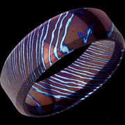 8 mm wide High Bevel Titanium Damascus band.