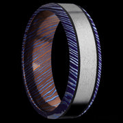 7 mm wide/Beveled/Titanium Damascus band with one 4 mm Centered inlay of Titanium.