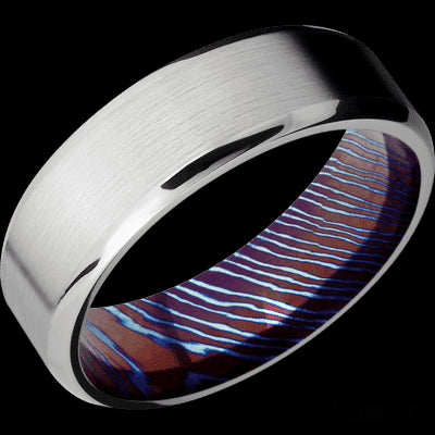 7 mm wide Beveled Cobalt Chrome band featuring a Titanium Damascus sleeve.