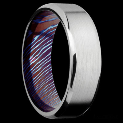 7 mm wide Beveled Cobalt Chrome band featuring a Titanium Damascus sleeve.