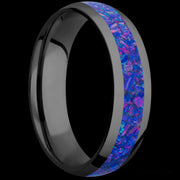 6 mm wide/Domed/Zirconium band with one 3 mm Centered inlay of Purple Opal.
