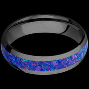 6 mm wide/Domed/Zirconium band with one 3 mm Centered inlay of Purple Opal.