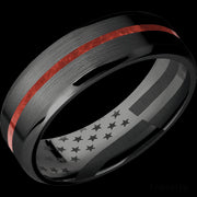 7 mm wide/Beveled/Zirconium band with one 1 mm Centered inlay of Coral.