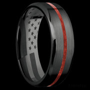 7 mm wide/Beveled/Zirconium band with one 1 mm Centered inlay of Coral.