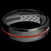 7 mm wide/Beveled/Zirconium band with one 1 mm Centered inlay of Coral.