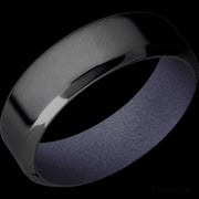 7 mm wide High Bevel Zirconium band featuring a Crushed Orchid sleeve.