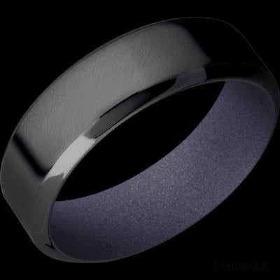 7 mm wide High Bevel Zirconium band featuring a Crushed Orchid sleeve.